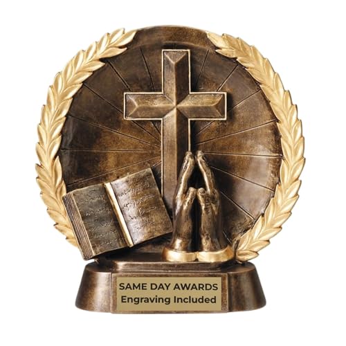 Same Day Awards High Relief Religion Trophy with Laurel Wreath Design -Custom Engraved Award Gift for Religious Milestones Church Leader Spiritual Recognition Ministry Gifts