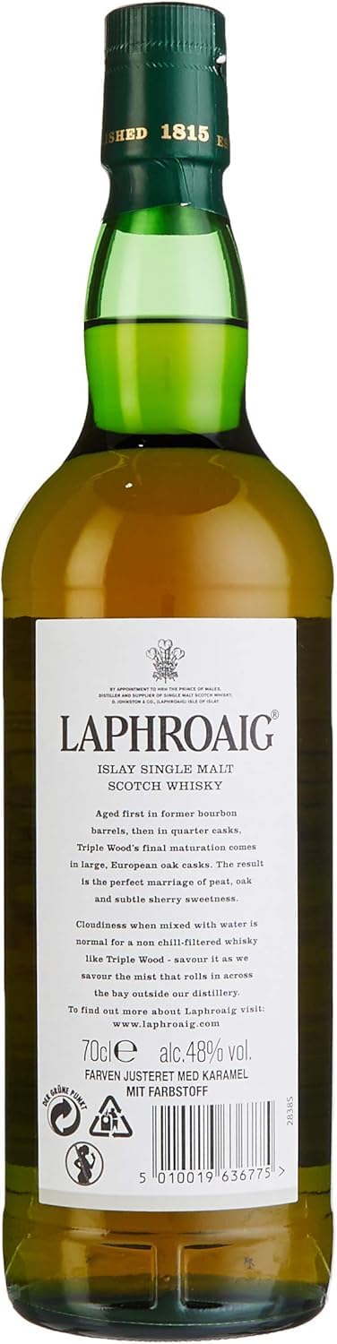 Laphroaig Triple Wood Islay Single Malt Scotch Whisky, mit Geschenkverpackung, einzigartig torfig-rauchig mit leichter Sherrysüße, 48% Vol, 1 x 0,7l
