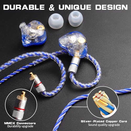Image of DEMAKE in-Ear Monitor with Detachable Silver-Plated Type-C Cable | HiFi IEM, Tesla Dual Dynamic Driver Wired Earbuds, Noise-Isolating In-Ear Headphones for Singers & Audiophiles (Blue & Clear)