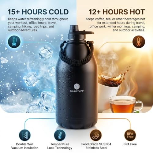 Image of Insulated Water Bottle 4000ml, Hot Water Bottle, Thermosteel Water Bottles for Travel, Home, Office, School, Gym, Adults, ISI Certified Water Bottle 12+ Hr Hot and 18+ Hr Cold, Black