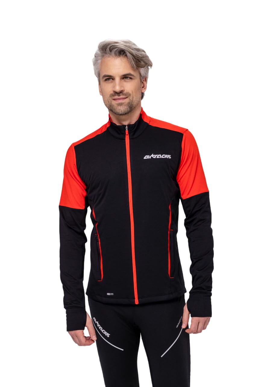 Airtracks Camiseta de manga larga para hombre de invierno, manga larga, térmica, de forro polar, resistente al viento, transpirable, reflectante, cremallera completa
