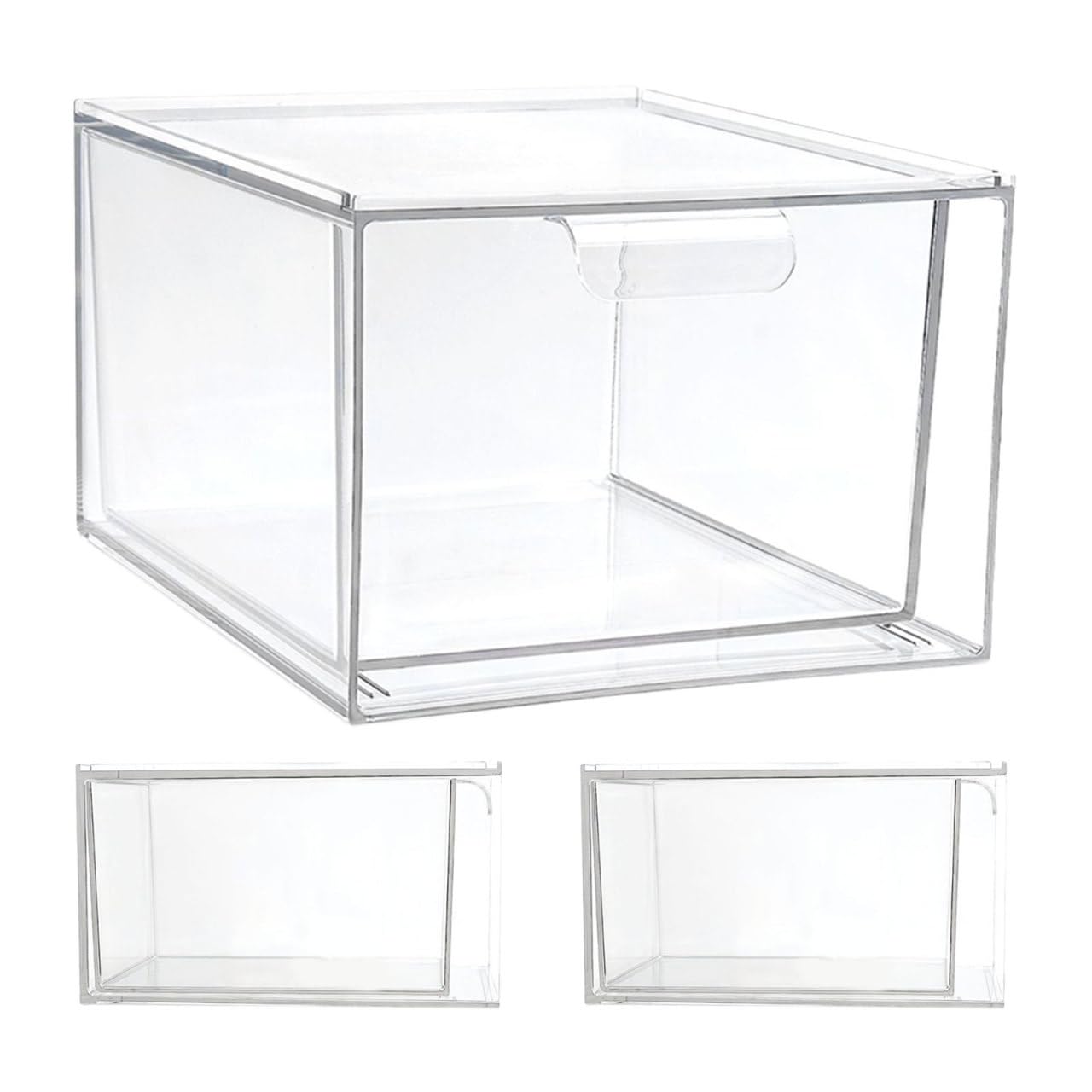 Operitacx 4 cassetti portaoggetti piccoli, trasparenti e impilabili - Organizer per il bagno - Scatola in plastica con maniglia per mobiletto sottolavabo, dispensa e mobiletto da cucina.