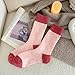 chanstore 5 Pairs - Autumn and Winter Color-Blocked Thick Warm mid-Tube Cashmere Socks, Fresh and Versatile Pile Socks - Pink - One Size fits All