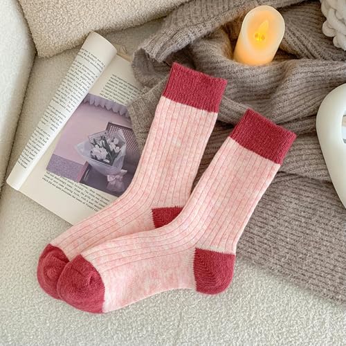 5 pairs - autumn and winter color-blocked thick warm mid-tube cashmere socks, fresh and versatile pile socks2