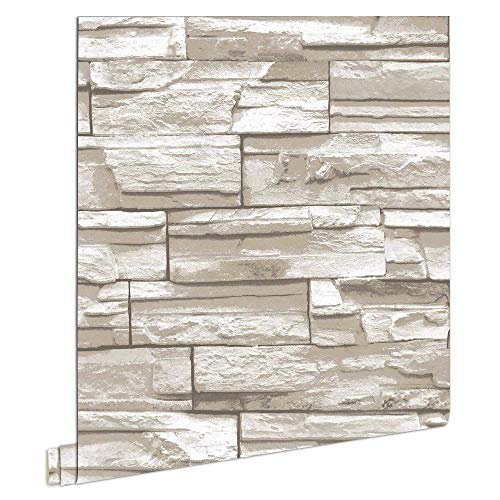 Papel de Parede Natural Pedra Colorful Bege/Branco
