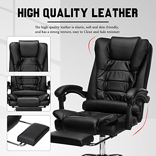 Vanspace Executive Office Chair With Footrest Reclining Computer Desk Chair Soft Leather High Back With Lumbar Support Padded Armrest Adjustable For Home Office Black #TOP3