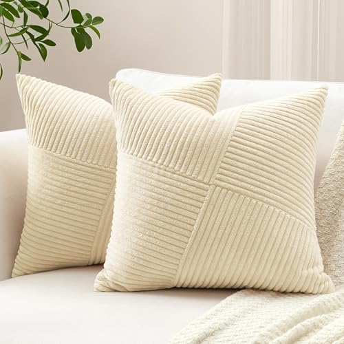 Sungeek 2er Set Cord Kissenbezüge, Windmühle Streifen Muster Kordsamt...