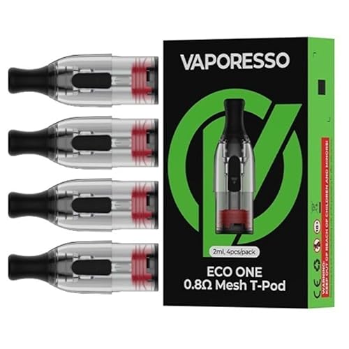 Vaporesso Eco One T-Pod A Mesh, Cartucce Di Ricambio Per Eco One Pro, Drip Tip Rimovibile (0.8 Ohm) - 4 Pezzi