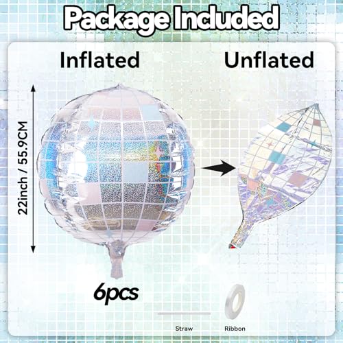 Image of 6 Pcs 22 Inch Iridescent Disco Ball Balloons Iridescent Big Disco Balloons