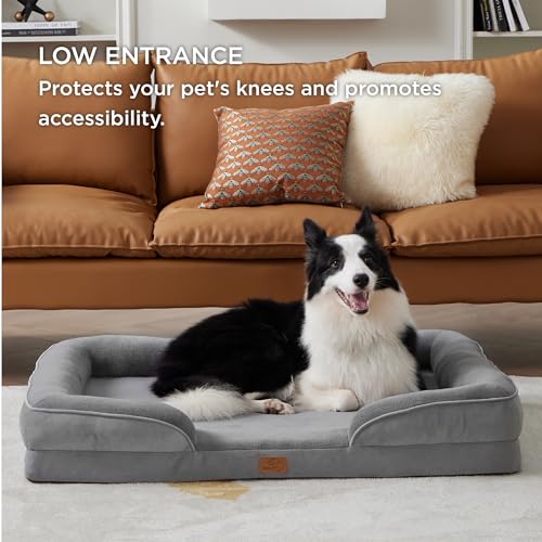 BEDSURE orthopädisches Hundebett Ergonomisches Hundesofa - 106x80 cm Hundecouch mit eierförmiger Kistenschaum für große Hunde, waschbar rutschfest Hundebetten, grau