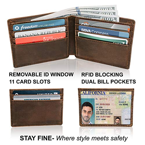 Leather Men's RFID Bifold Wallet with Removable Slim Front Pocket Card Holder, Brown2