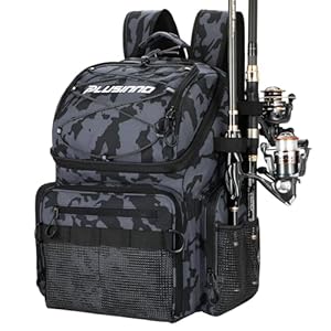PLUSINNO Angelrucksack mit Rutenhaltern und Kühler, 45L