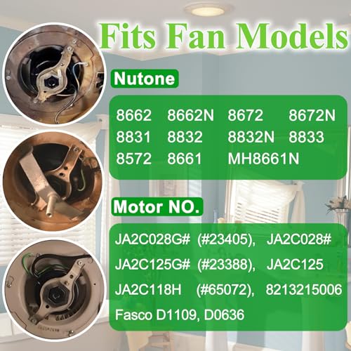 Image of HHQ Bathroom Exhaust Fan Motor & Blower Wheel Replacement for Nutone JA2C028G 8662 8662N 8831 8832 8832N 8833 8672, 23405Ser 3.3 inch Diameter Motor, 5-Year Warranty