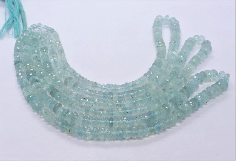 Perles aigue-marine naturelle facettes 5,5-8mm fil création collier bracelet