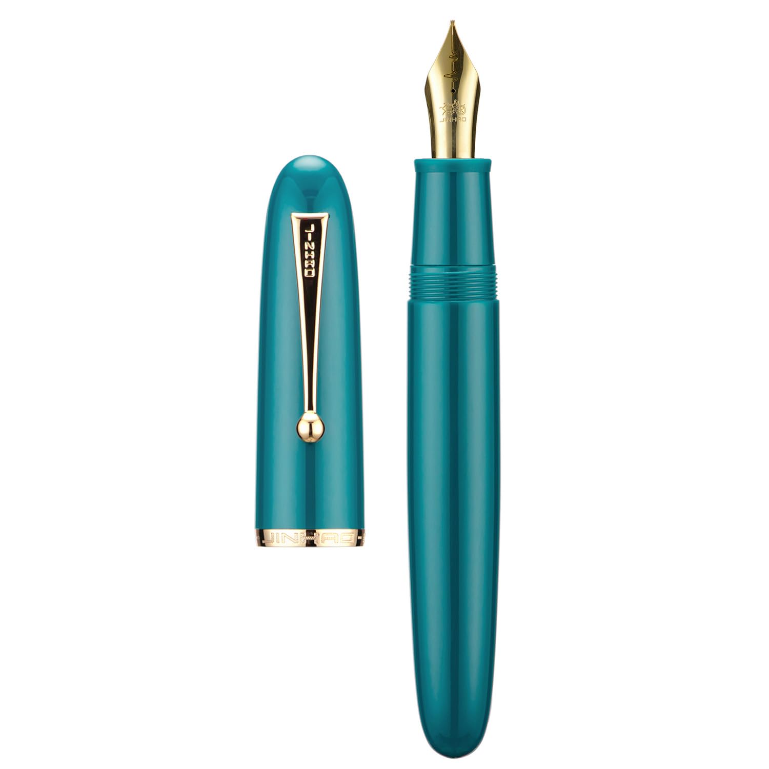 Jinhao 9019 DaDao Series Fountain Pen, Size 8 Fine Heartbeat Nib with Large Ink Converter, Lake Blue Acrylic Design Smooth Writing Pen (Gold Trim)