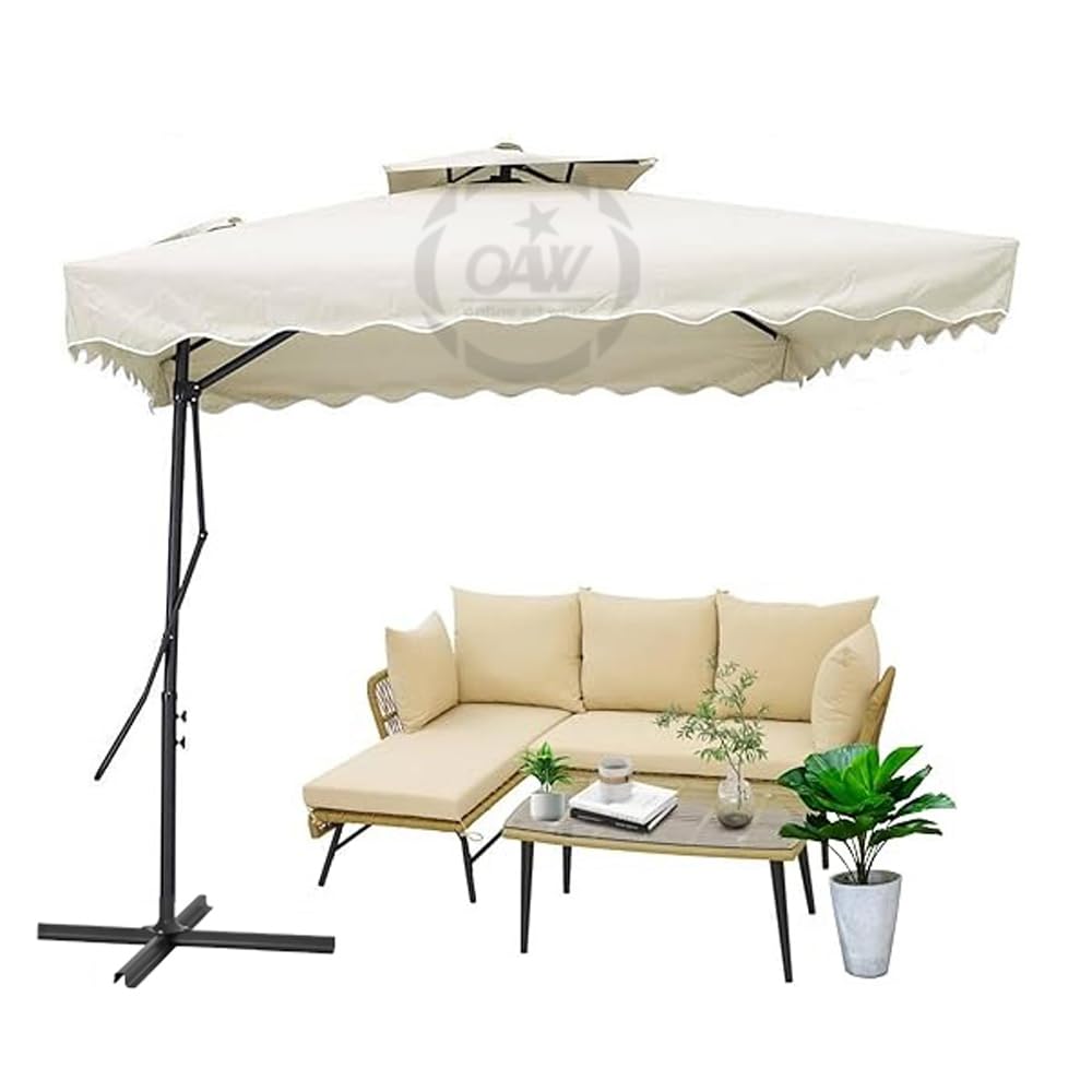 Side pole Garden Umbrella Outdoor Big Size Patio Single Round Cantilever Outdoor Garden Sunshade Canopy with Iron Stand waterproof adjustable Heavy Duty Pole wall Side Garden Umbrella for Backyard, (2.2x2.2 Meter)