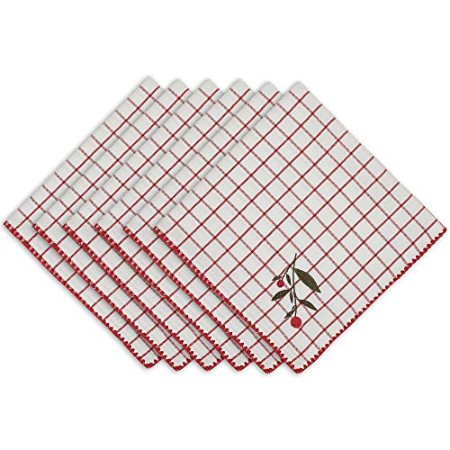 DII Holiday Sprigs Dining Table & Kitchen Décor, Napkin Set, 20x20, Red Berry Sprig, 6 Piece