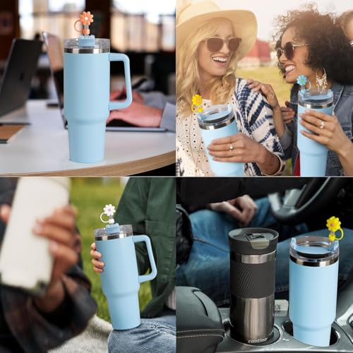 Image of House of Quirk 5PCS Silicone Straw Covers Cap Compatible with Stanley 10mm Cute Flower Straw Toppers for Tumblers, Dust-Proof Drinking Straw Caps for Reusable Straws Tips Lids (Multicolor)