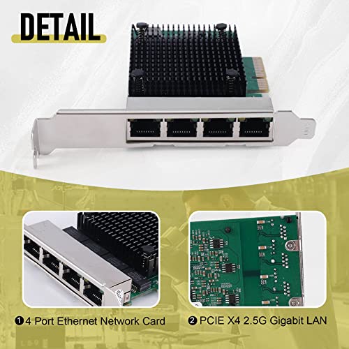 PCIE X4 2.5G Tarjeta de Red Gigabit RTL8125B 4 Puertos Ethernet para Escritorio y Servidor, verde miniatura 7