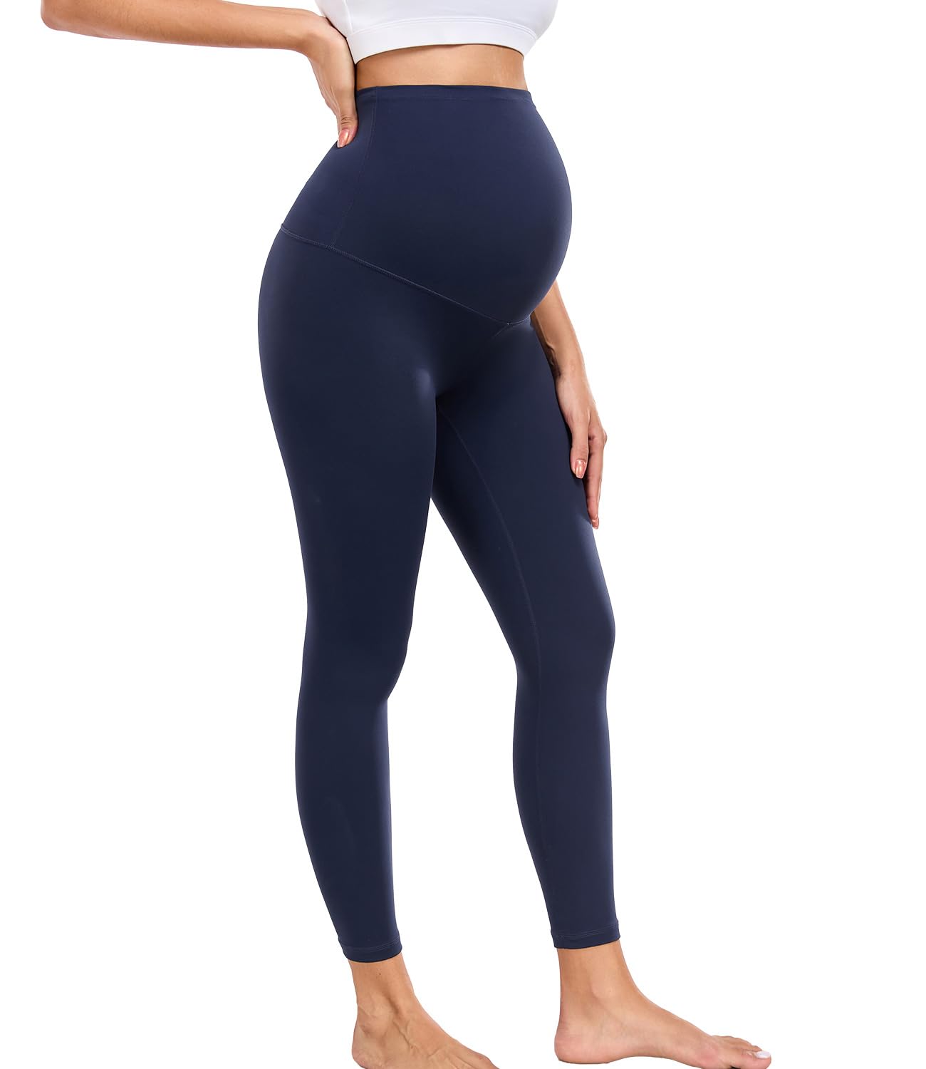 Wirarpa Women's Navy Maternity Leggings Over Bump 25" Workout Leggings Pregnancy Soft Belly Support Yoga Pants Size Small