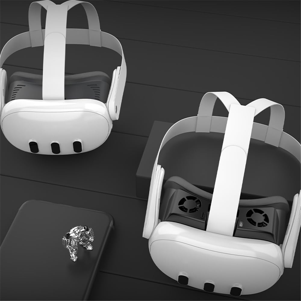Couvre-Visage avec Ventilateur et lumière RGB Le Casque VR pour Meta Quest 3 Masque d'interface faciale à Circulation d'air de Remplacement pour Les Accessoires Quest3 (Blanc)