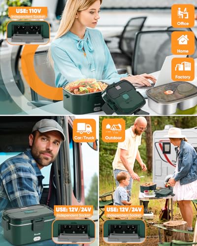 Image of Electric Lunch Box Food Heater 100W, Food Warmer with Dual Container 1.8L Portable Heated Lunch Box for Car Truck Work Stainless Steel Fork & Spoon 12 /24 /110V for Adults Lonchera Electrica