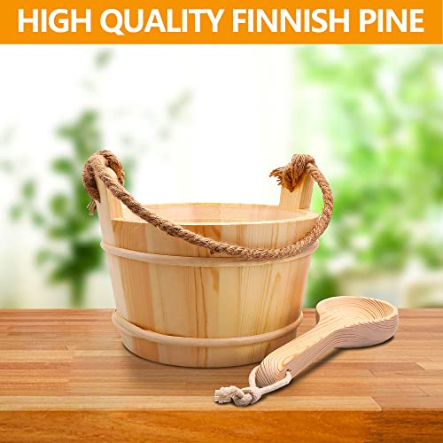 Sauna Bucket and Ladle 5 Liter (1.3 Gallon), Finnish Pine Wooden Sauna Accessories with Handmade Sauna Bucket, Plastic Liner and Rope Handle - Image 4