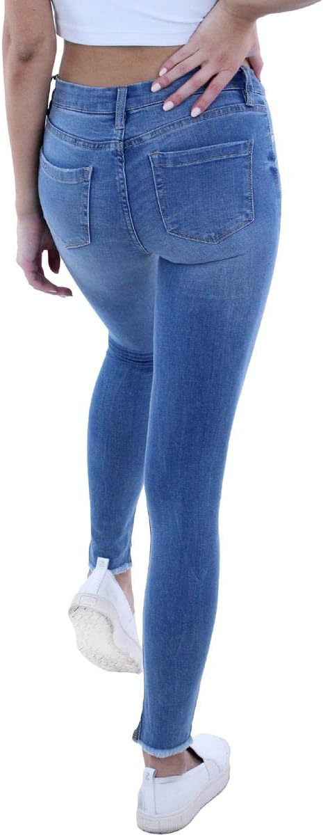 [BLANKNYC] Womens Spray-On Mid-Rise Distressed Skinny Jeans Blue 26