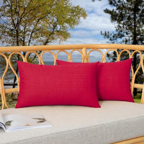 Kevin Textile Outdoor Waterproof 14”x24” Pillow Covers 2 Pack, Xmas Red