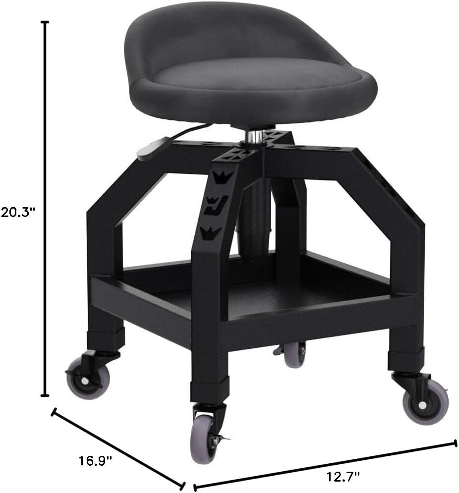 JEGS Heavy-Duty Swivel Shop Stool | 330 lb. Capacity | Steel Frame | Black Powder Coat Finish | 22 in. to 27.50 in. Height Adjustment | 16 in. Foam-Padded Seat w/360 Degree Swivel