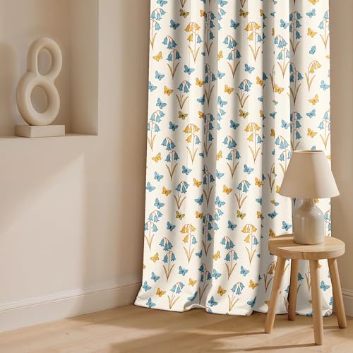 Image of Ultimate Trends Room Darkening Digital Printed Floral Geomatrical Prints Curtain 65-70% Opacity,Diamond Eyelets, Tie Back, Floral Geomatrical, 7 FEET Pack of 2,Teal and Yellow