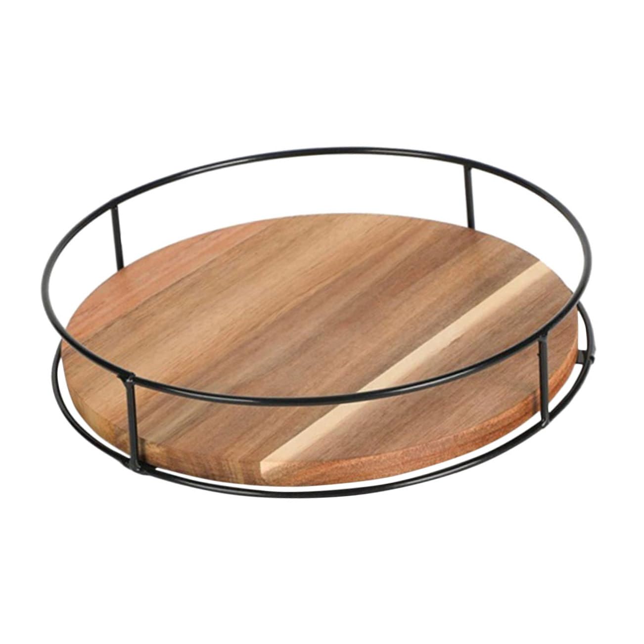 Amosfun Bandeja Organizadora Giratoria Redonda de Madera E Hierro Marrón | Cocina y Baño, Diseño Práctico Multifuncional, Fácil de Sacar Objetos, Soporte para Tarro de Especias