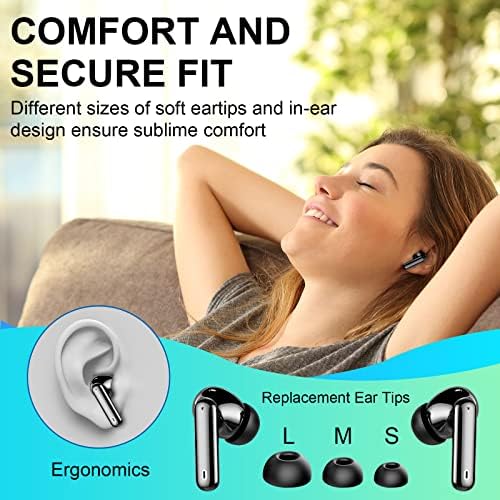 Wireless Earbuds, Bluetooth 5.3 Headphones in Ear Hi-Fi Stereo Noise Cancelling, IP7 Waterproof Wireless Earphones LED Display with 30H Playtime, Touch Control, USB-C Charging, Bluetooth Earbuds Black