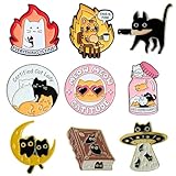 9PC Cat Enamel Pins Kitty Lapel Brooch Pin for Certified Cats Lady Mom Women Cute Funny Meme Veterinary Vet Tech Anti Depressant Animal It’s Fine Knitting Orange Black with Knife Backpack Gifts