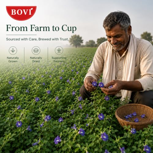 Image of BOVI Butterfly Pea Flower Tea Bags, 30 Teabags | Aparajita /Shankhpushpi Herbal Tea | Caffeine Free| Antioxidant Rich Wellness Tea