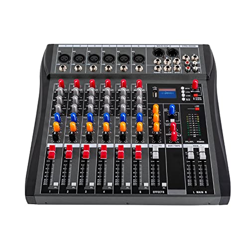 6 Channel Professional DJ Audio Mixer Sound Board Console Interface Digital Bluetooth Computer Input 48V Phantom Power Stereo DJ Studio Streaming for Recording, Podcasting