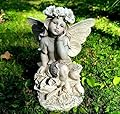 MeritMode 12.8" Fairy Garden Outdoor Guardian Angel Statue - Waterproof Resin with Flower Base, Unique for Patio, Balcony & Yard Decor