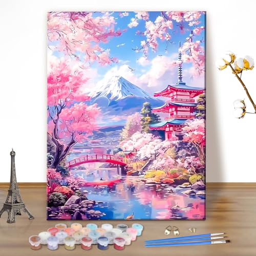 MEIYUDA Peinture par Numero Adulte, Paysage japonais Kit de Peinture à l'Huile sur Toile par Numéro, Decoration Maison Cadeau 40x50cm(sans Cadre)