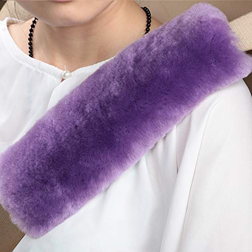 Image of OGLAND 2 Pack Sheepskin Car Seat Belt Cover Pads | Wool Seatbelt Cushions