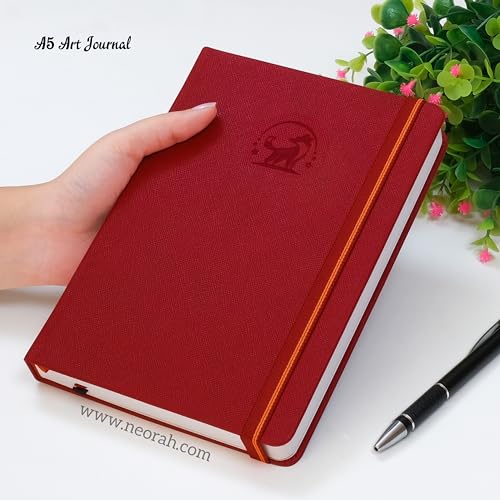 Image of NEORAH - A5 - ART JOURNAL | 200Gsm Dotgrid Notebook |160 Pages(21.0 x 14.8 cm) | Lay Flat |Hard Cover Bullet - Journal | 3 Bookmarks |Elastic Closure | Inner BackPocket | Ideal- Artist Notebook (RED)
