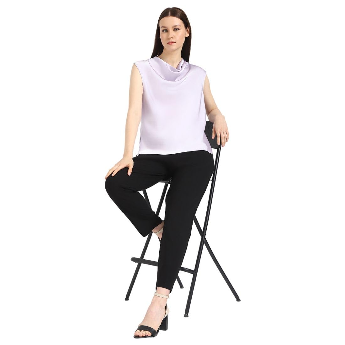 Calvin Klein Blusa de Mujer de satén con Cuello en Cascada, Flores de orquídea, Talla L, Flores De Orquídea, L
