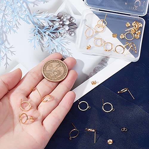 Beebeecraft 1 Box 20Pcs 18K Gold Plated Stud Earrings With Loop Simple Circle Geometry Earring Posts With 20Pcs Butterfly Ear Back For Valentine's Day Women Girl Jewelry Making #TOP2