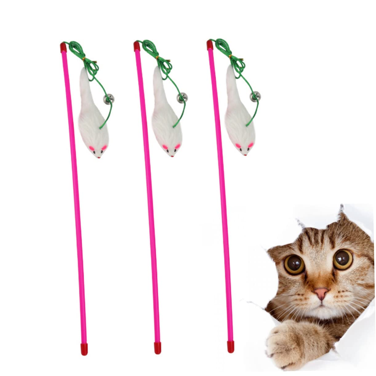Beavorty 15stücke Interaktive Katzenspielzeuge Mit Plüsch-mäusen Lustige Teaser-Sticks Für Kätzchen Fördert Aktivität Und Spielvergnügen Zufälligen Farben