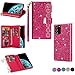 Produktbild Hancda Brieftasche Hülle für Samsung Galaxy Note 20, Handyhülle Handytasche Glitzer Leder Tasche Flip Case Geldbörse Cover mit Reißverschluss Kartenfach Magnet Klapphülle für Galaxy Note 20,Rose Rot