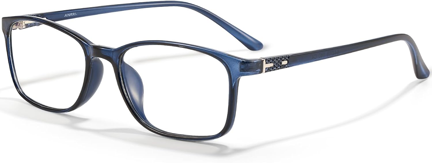 ANRRI Non Prescription Glasses for Men Clear Lens Classic Square Blue Frame Eyewear Women