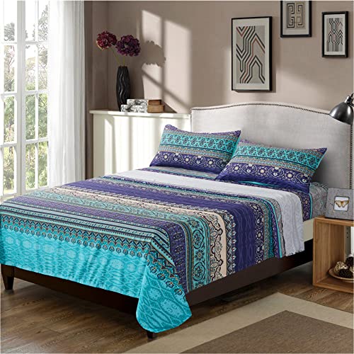Boho Sheets Set King Size(4Pcs) Bohemian Colorful Tribal Bedding Sheets Set 14'' Deep Pocket Boho Aztec Fitted Sheet Soft Microfiber, 1 Flat Sheet 2 Pillowcases #TOP3