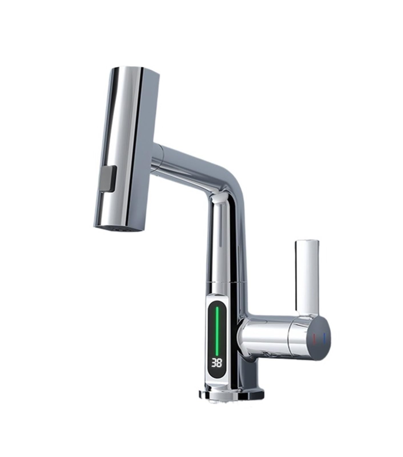 BHFPFZA LED Temperature Display Kitchen Faucet, Pull-Out Waterfall Basin Tap, Hot & Cold Mixer, Bathroom Faucet with Stream Sprayer & Screen.