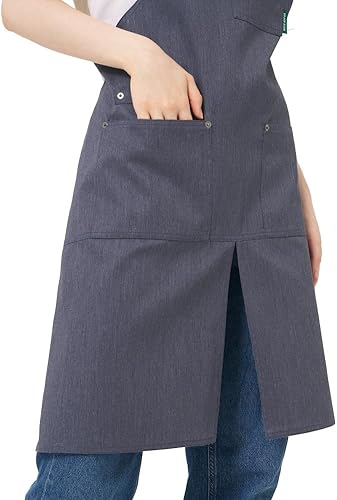 Miniatura 5 de WISEAPRON Delantales unisex lavables a máquina, resistentes a las caídas de agua, 3 bolsillos, costuras reforzadas con peto