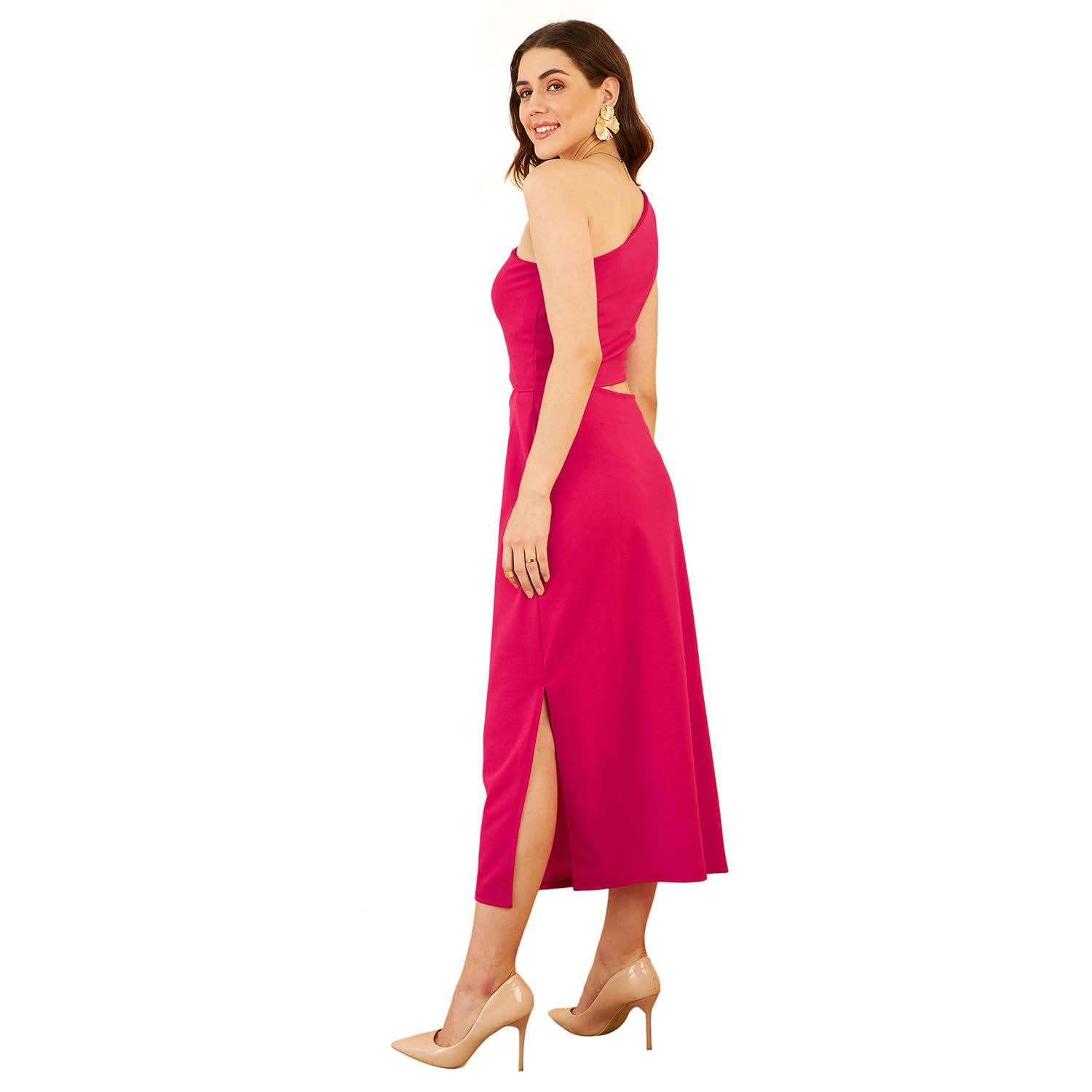 Rare Women's Spandex A-Line Midi Dress (Ep8041_Pink
