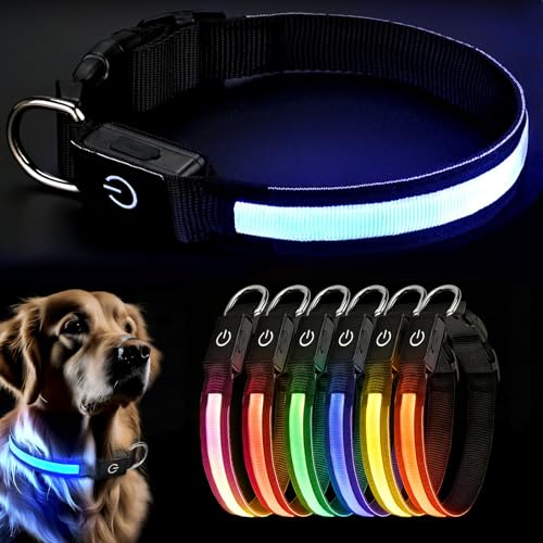 Vellux Light Up Dog Collar, Multi-Color LED Flashing Collar for Dogs, USB-C Rechargeable with Battery Indicator, Water-Resistant and Adjustable for Small, Medium & Large Dogs, Night Walking Safety Col